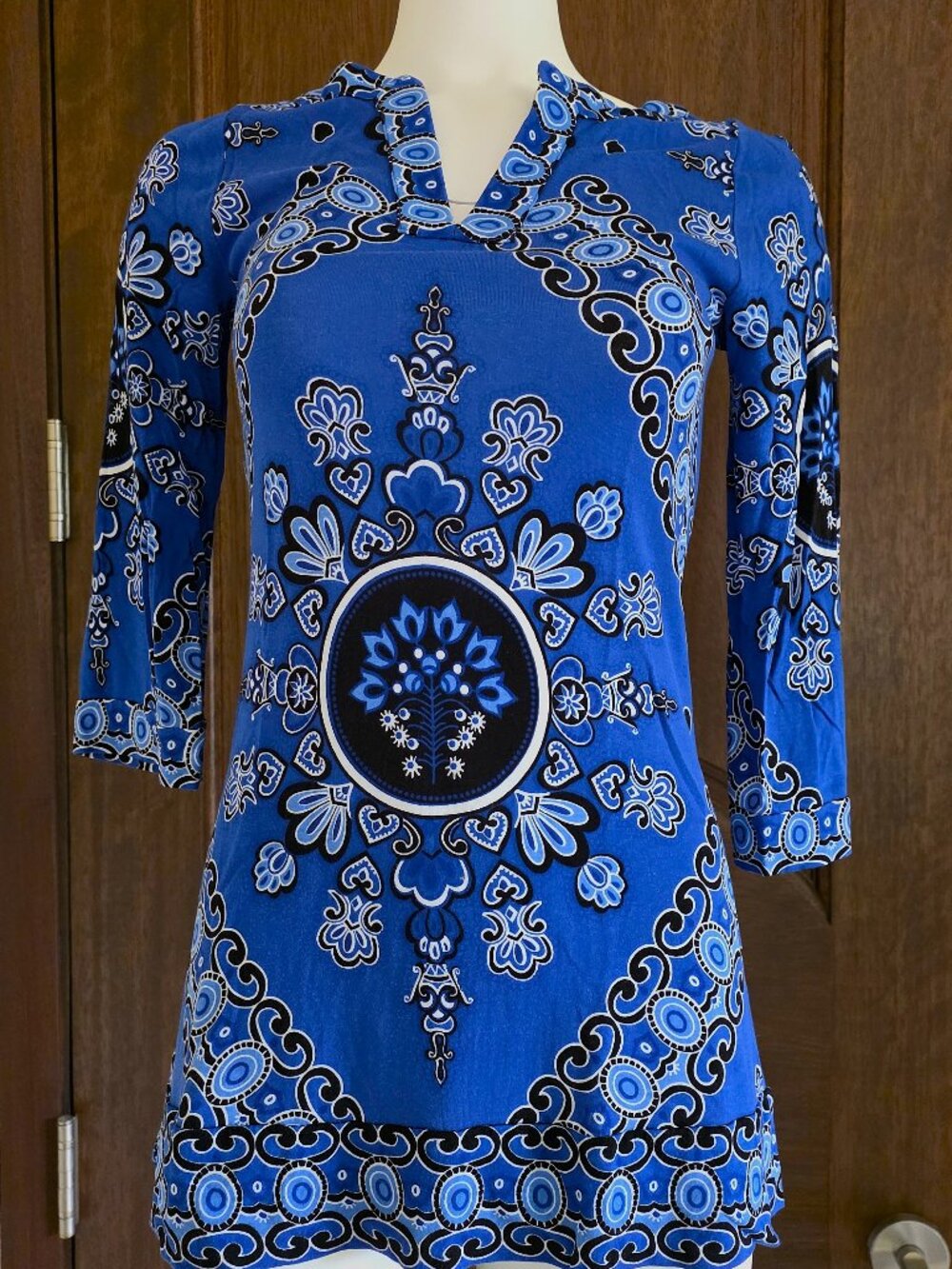 INC International Concepts Size S Royal Blue Black & White Print Tunic Good Cond